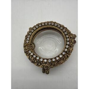 Celeste 1970’s Gold Metal And Crystal Footed Glass Ashtray Trinket Dish